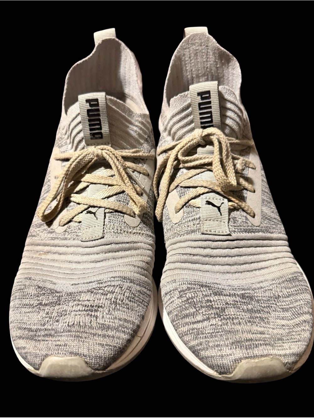 Gently Used Puma Cream and Light Gray Knit Slip-On Trainers